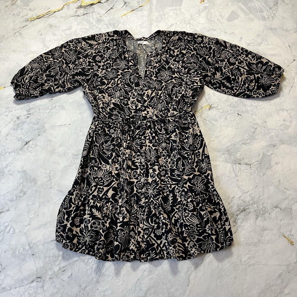 Sonoma‎ Dress Womens Size 2X Black Multi Tie Front Button Up V Neck Tiered